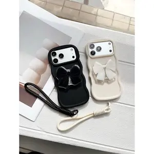 Phone Case - A Stylish High-End Bow-Shaped Macaron Big Wave Phone Case with a Lanyard, Fashionable And Premium, Compatible with Various Models Including Iphone 11, 12, 13, 14, 15, 16, 17, Samsung A51, A52, A53, A54, A55, A56, S20, S21, S23, S24