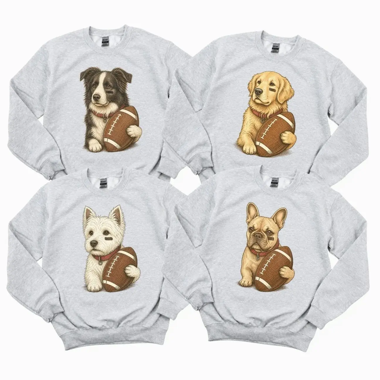 Custom 50+ Dog Breeds Football Sweatshirt, Personalized Dog Game Day Crewneck, Cute Puppy Football Graphic Pullover, Fall Sports Gift for Dog Lovers , Ash Grey Color - AL WXX