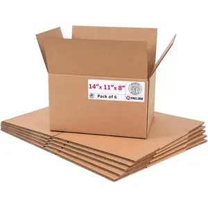 Medium Cardboard Boxes 14"L x 11"W x 8"H (Pack of 6) - USA-Made Packing Boxes for Moving, Shipping, or - USPS, UPS, FedEx Approved - Packing Supplies for Moving