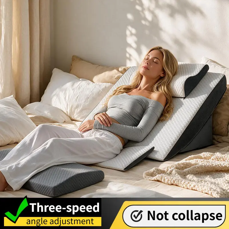 Multi-Angle Adjustable Wedge Pillow Kit - High-Density Firm No-Collapse Foam Incline Cushion, Post-Operative & Pregnancy Support for Sleep Acid Reflux, Bed Reading Back Neck Knee Elevation