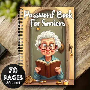 1pc 5.5x8.3inch Cartoon Elderly Spiral Password Notebook - Secure Password & Login Organizer for Seniors, Large Print Design, Elderly-Friendly Password Keeper for Home Office Use, Hardcover Spiral Notebook