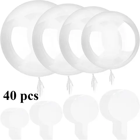40 pieces of transparent balloons, 4 sizes (12, 18, 20, 24 inches), filled with bubble balloons, suitable for Valentine's Day, Christmas, wedding, and birthday party decoration kit balloon set