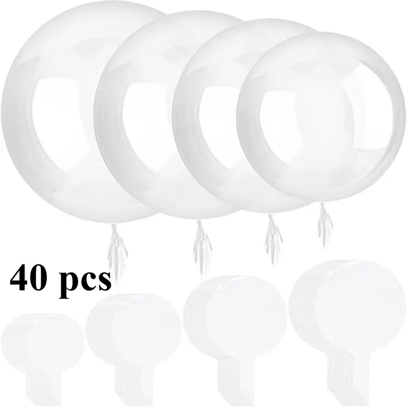 40 pieces of transparent balloons, 4 sizes (12, 18, 20, 24 inches), filled with bubble balloons, suitable for Valentine's Day, Christmas, wedding, and birthday party decoration kit balloon set