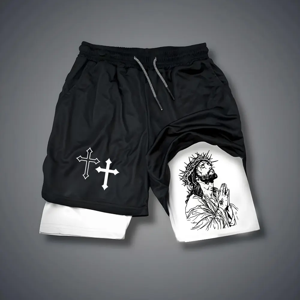 Jesus 80s 90s summer men shorts for men jorts outfit men graphic shorts Double-layer sports shorts Comfortable short shorts summer