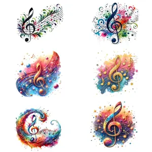 6pcs Music Festival Style Iron-On Patches, Washable Heat Transfer Stickers for Clothing Hats Bags, DIY Decoration Supplies, Handmade Gifts, DIY Material