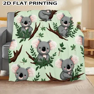 Soft, warm, and cute koala flannel throw blanket, suitable for sofas, beds, camping, and travel - a comfortable patterned bedding accessory