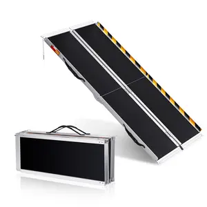 Portable Heavy Duty Aluminum Wheelchair Ramp Lightweight Foldable with Safety Lock Non-Slip Surface 600Lb Capacity Threshold Ramp for Cars Garage Doorways Curbs and Home Steps