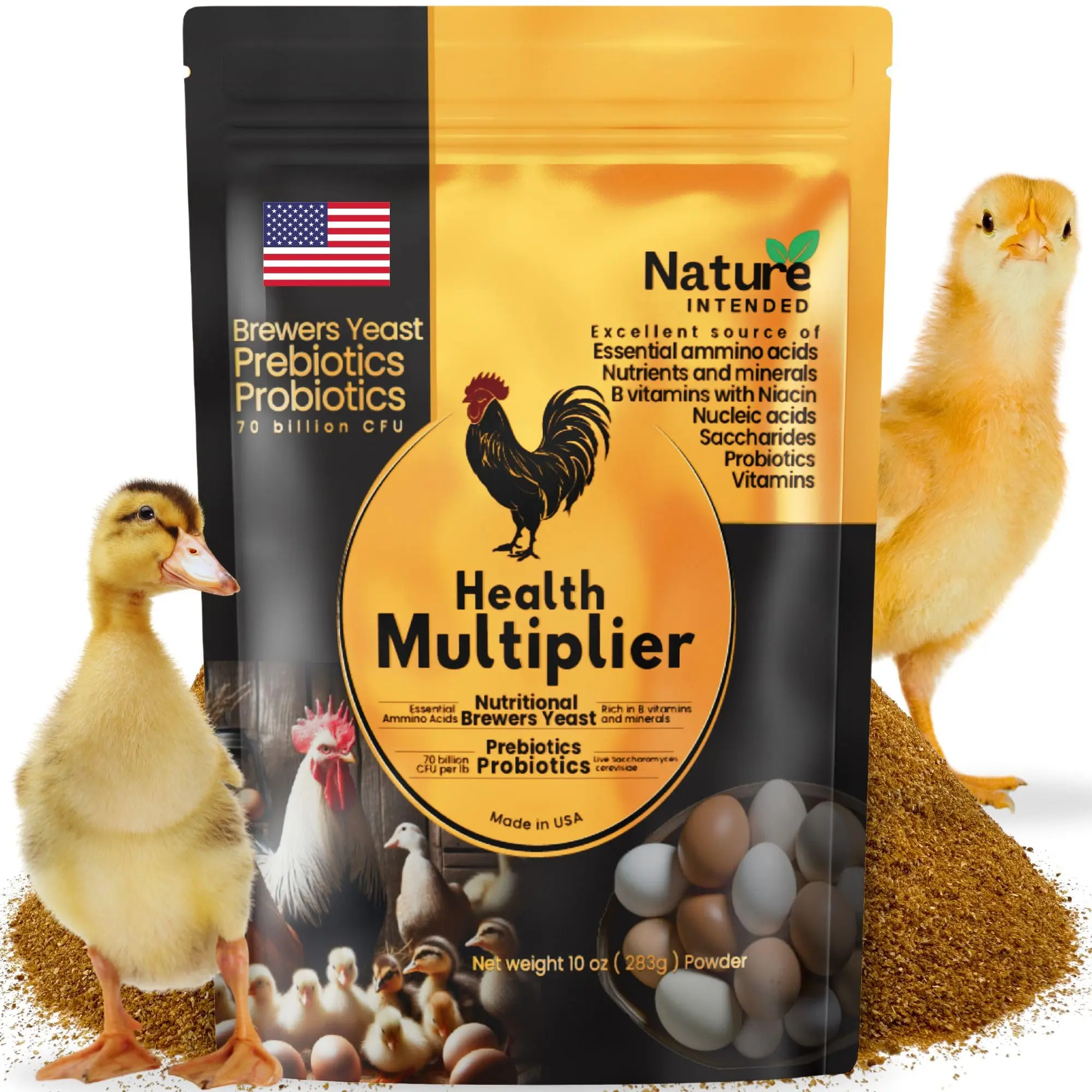 10 oz Pouch Brewer's Yeast Poultry Supplement - Probiotics, Niacin, Vitamins, Dried Saccharomyces Cerevisiae Extract, Corn Distillers Grains with Solubles for Consistent Egg Production, Digestion, Strong Feather Development, Feather Quality; Mix Into Feed