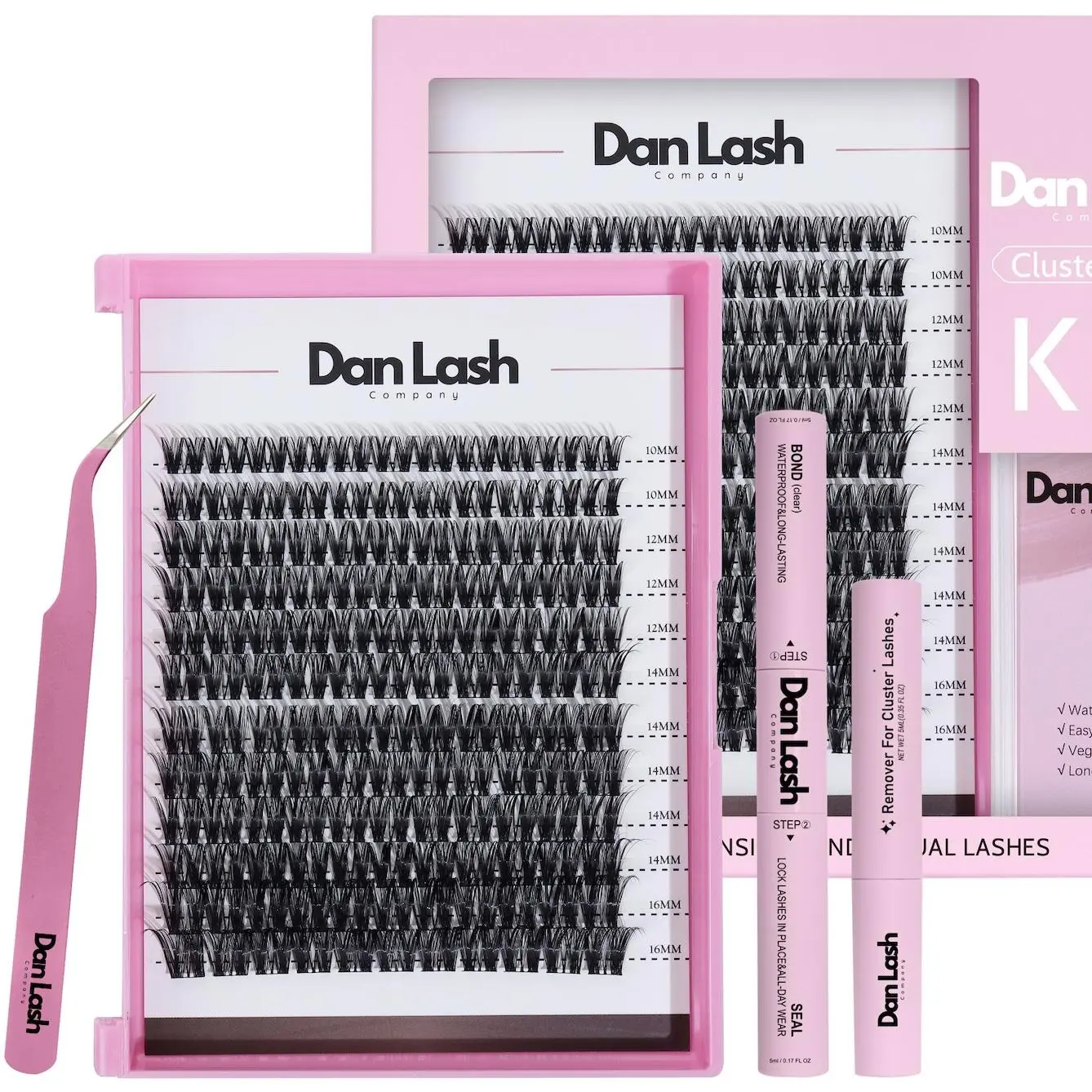 Eyelash Cluster Kit, Includes Eyelash Adhesive, Eyelash Remover, Tweezers, Cluster pack (Blessed)