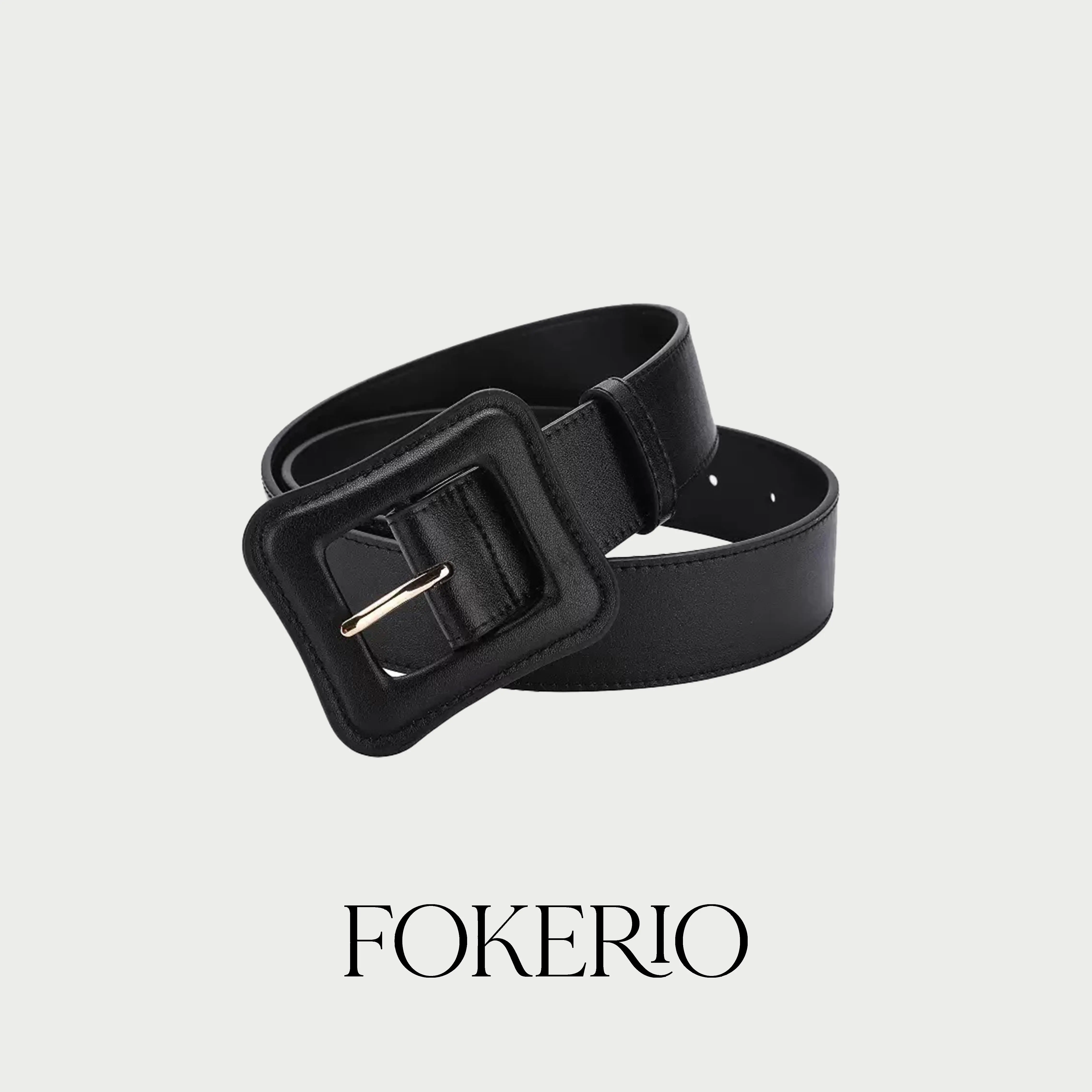 FOKERIO Women's Wide Belt Genuine Leather Women's Belt for Work Coats Trousers Leather Covered Square Belt Buckle Minimalist Black Camel Waist Belt Classic Belt Bucklebelt Fashion Leather Belt Business Fashion Belt Business Casual Belt