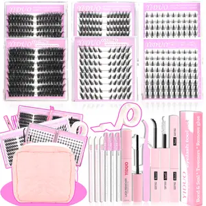YIDUO 6 Styles Lash Clusters Kit Gift Packs Fairy Cat Eye Eyelash Extensions Makeup Bag Set Fluffy Volume Eyelashes Fluffy Manga Wispy C-curly Soft Individual DIY Lash Clusters Kit Extension Soft comfortable Easy Apply Natural Look for Makeup Daily Life