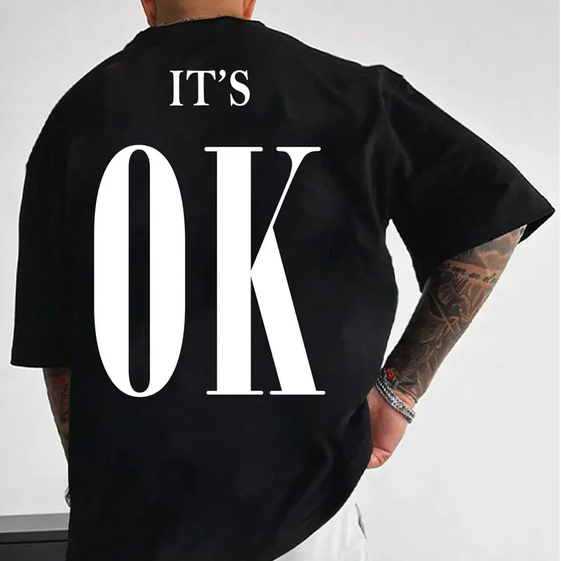 Men's Regular Fit Slogan Print Drop Shoulder Sleep Tee, Casual Comfy Round Neck Short Sleeve T-Shirt for Daily Wear, Men's Sleepwear & Loungewear for All Seasons, Printed T Shirt