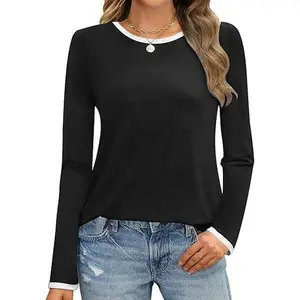 MEROKEETY Women’s Fall 2025 Color Block Top – Long Sleeve Casual Loose Fit Crewneck T-Shirt Blouse, Trendy Soft Knit Pullover for Daily Fall Outfits