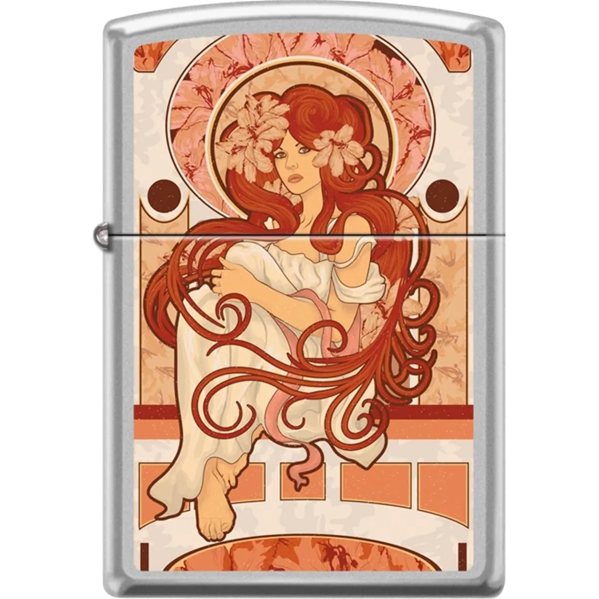 212 MAIN Chrome Finish Electronic Lighter, 2019 Satin Nouveau Long Hair Art Design, Includes Matching Lighter Cover Accessory, Accessories