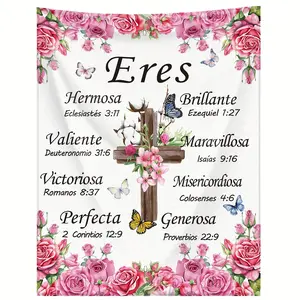 Modern Spanish Inspirational Scripture Throw Blanket Soft Flannel AllSeason Floral Digital Print FaithBased Cozy Multifunctional Religious Gift for Women