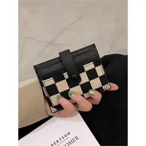 Women's Fashionable Checkerboard Pattern Short Wallet, Casual Plain Color Card Holder, Trendy Versatile High-quality Daily Wallet