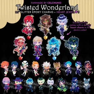 TWISTED WONDERLAND Heart Jewel Glitter Epoxy Acrylic Charms Twst