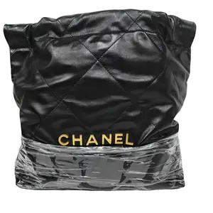 Pre-owned france Crossbody Bags Chanel 22bag black gold leather garbage bag medium size（SZ :59855 ）