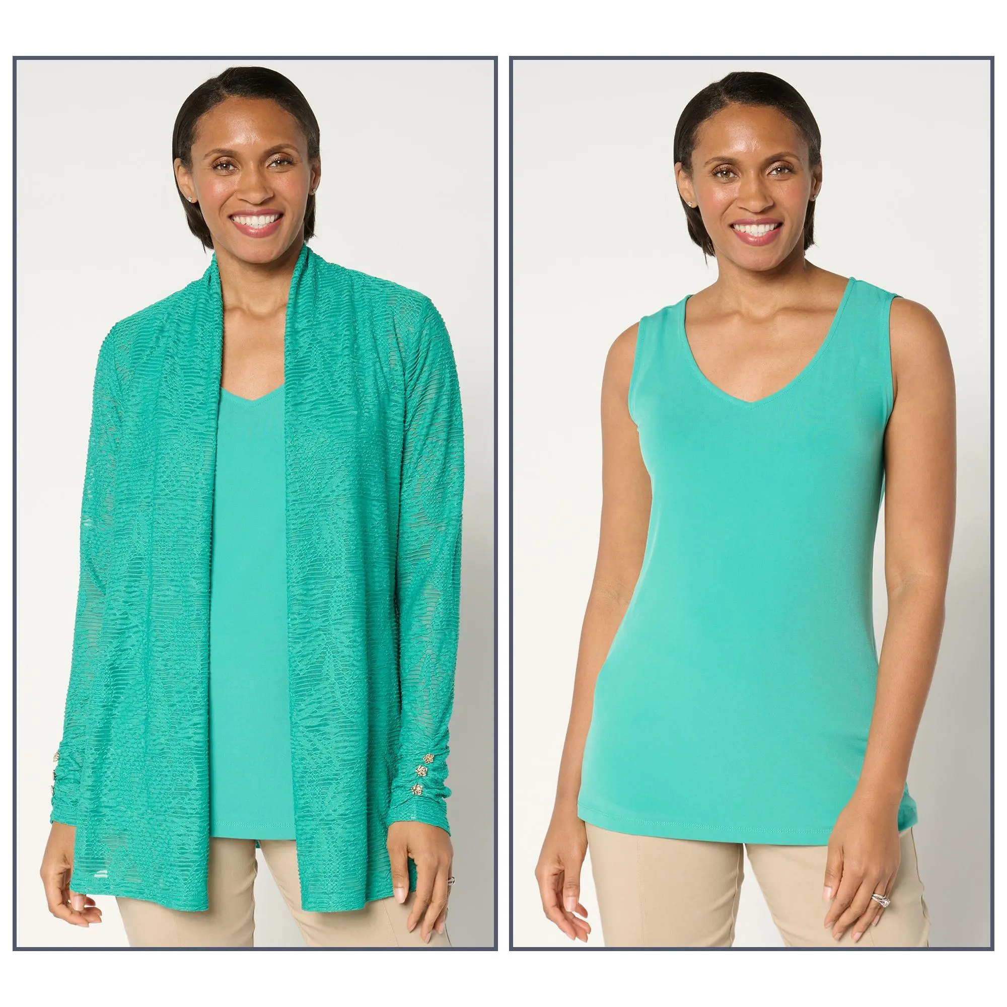 Susan Graver Petite Knit Jaccquard Cardigan & Tank Set Susan Graver Petite Knit Jaccquard Cardigan & Tank Set