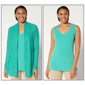 Susan Graver Petite Knit Jaccquard Cardigan & Tank Set