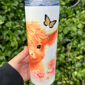 Highland Cow Butterfly Tumbler - Perfect for Your Beverage - Bottle, Drinkware