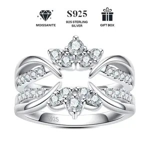 2-Piece S925 Silver Moissanite Flower Crown Stackable DIY Wedding Ring Set Fashion Versatile Accessory Jewelry Making Kit for Women