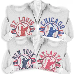 Vintage Baseball Sweatshirt Retro Established City Baseball Pullover Sports Unisex Crewneck Sweatshirts Sublimation Print Casual Graphic Top