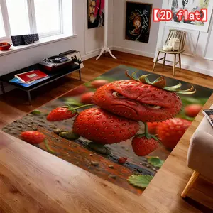 2D fiat Angry Strawberry Monster, Flannel Area Rug, Suitable for Living Room/Dining Room/Hallway/Office/Gaming Room, Cozy Home, Affordable Price, Multiple Sizes Available