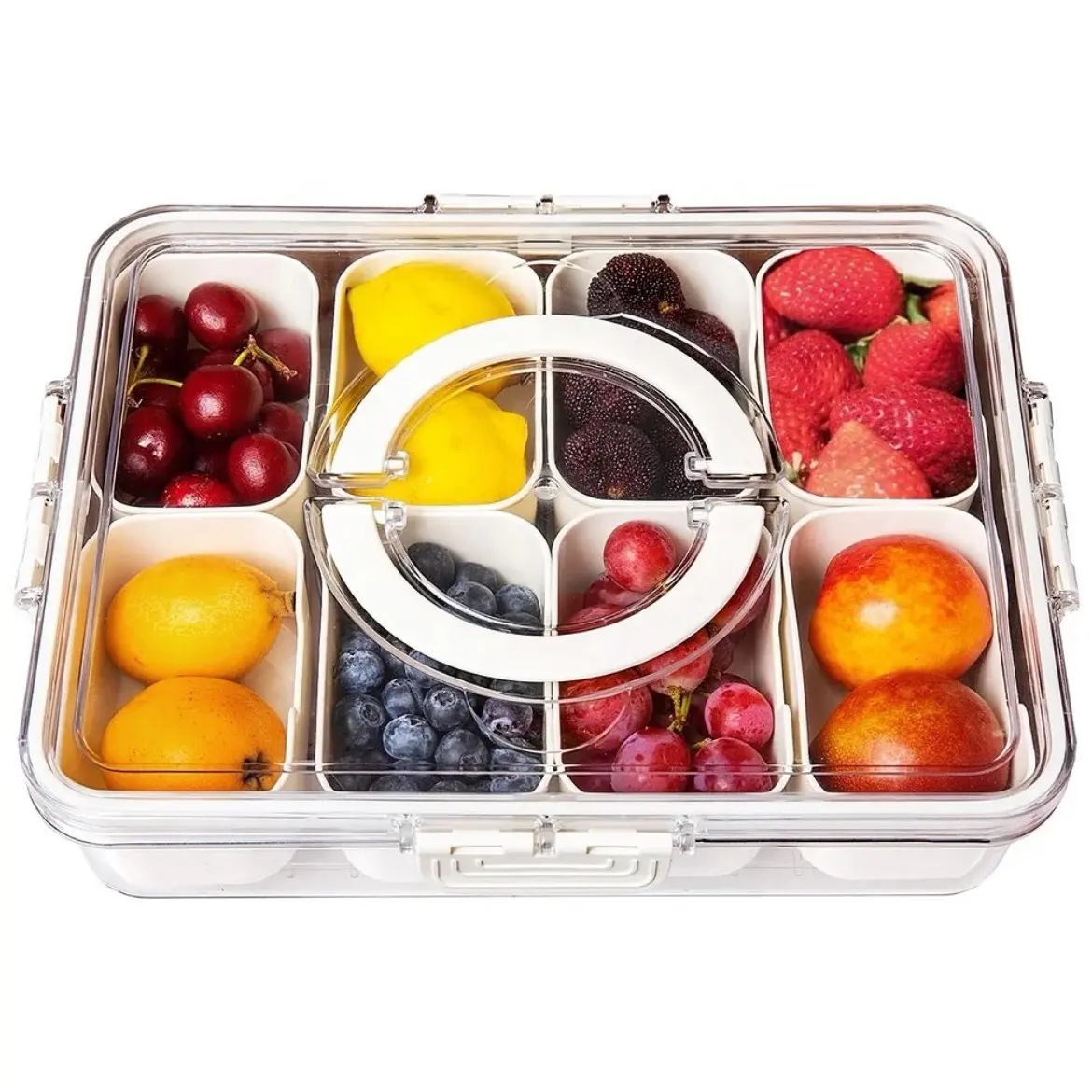 Snack Box Container, Divided Serving Tray with Lid and Handle Snackle Box Container, Snack Organizer for Adults Fruit Tray, Veggie Tray, Perfect for Party, Entertaining