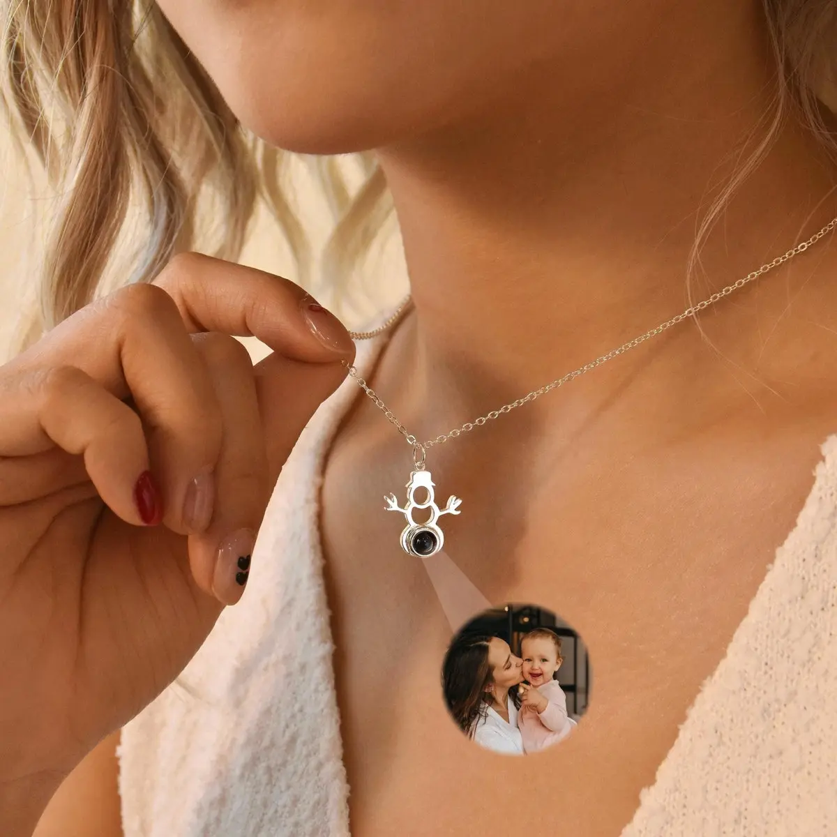 Custom Photo Projection Necklace, Personalized Photo Necklace, Snowman Necklace, Picture Inside Jewelry, Christmas Gift, Memorial Jewellery