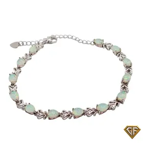 White Opal Heart Bracelet, Oval Black Opals, Trending Bracelet, - Oval White Opal - October Birthstone - Gift for Her