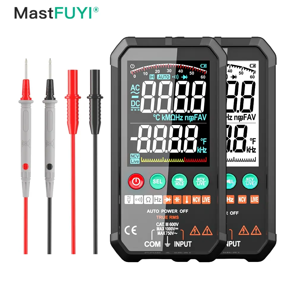 Fy107 Smart Digital Multimeter True Rms Ac/dc Voltage Current 6000 Counts, Capacitance Buzzer, Temperature Resistance Sensor, Voltage Tester, Voltage Check Tool, Volt Meters And Multimeters