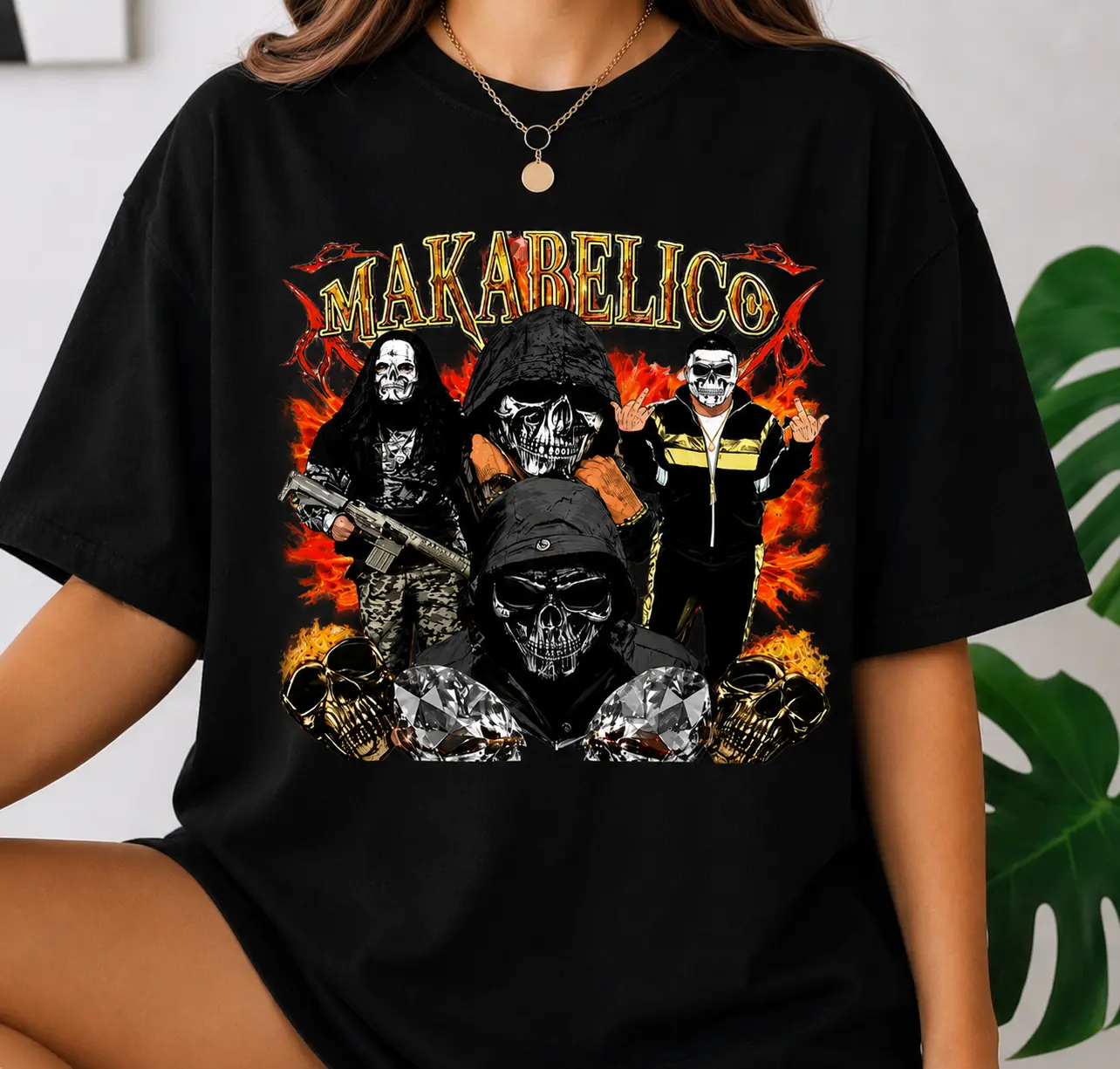Makabelicoo Graphic T-Shirt, Skull Streetwear Graphic Tee, Heavy Cotton Unisex Crewneck Shirt, Casual Urban Fashion Top, Cotton Tee for Men Women, Graphic Gift