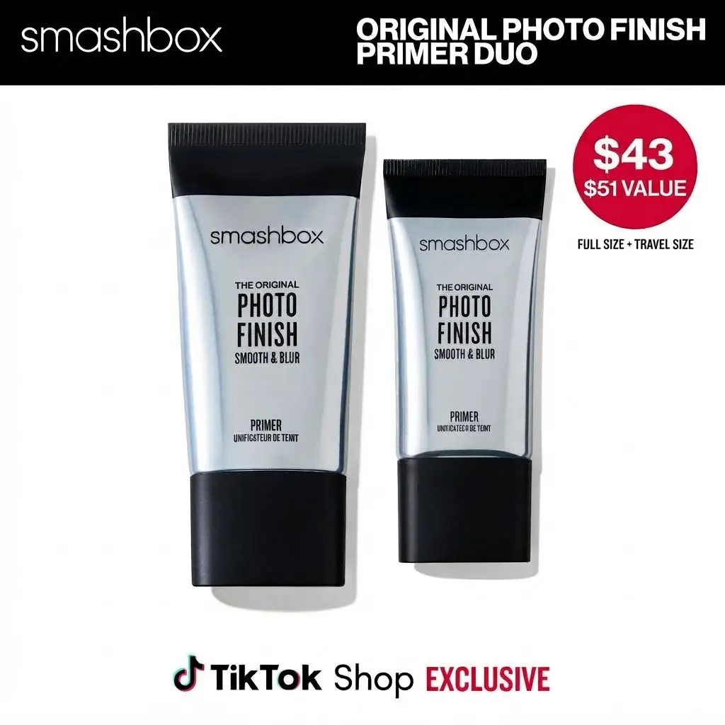 Smashbox The Original Photo Finish Cosmetic Face Primer for Makeup - Smooth & Blur, Minimizing, Acne-Free Value Bundle (Full Size + Travel Size)