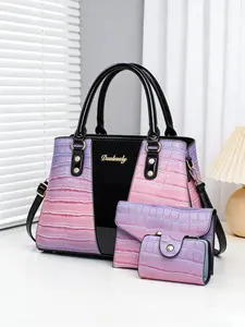 Women's Gradient Color PU Leather Handbag Set, Multifunctional Multi-Layer Large Capacity Crossbody Bag, Crocodile Pattern Fashion Shoulder Bag