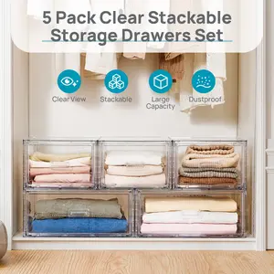 Vtopmart 2-5 Pack UnderBed Large Clear Stackable Storage Drawers 18-27QT, Easily Assemble Closet Storage Bins, Dust-Proof for storing shoes, clothes, bedding, and off-season essentials, summerwins