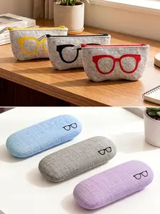2-Piece Hard Shell Sunglasses Case Set, Felt Fabric Storage Bag, Large Linen Box, Casual Style, Ideal for Glasses, Shades, Cosmetics