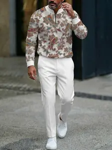 Men's Fashion Casual Bohemian Long-Sleeve Shirt and Pants Set