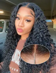 Lemoda Glueless Wigs Human Hair Pre Plucked Pre Cut 7X5 HD Lace Upgrade Invisible Knots Wear and Go Deep Wave No Glue Lace Wig, Glueless Wig Human Hair Wigs Natural black 200% Density
