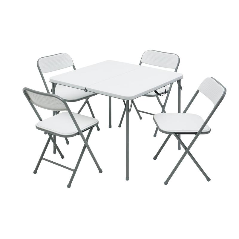 Resin 5 Piece Card Folding Table and Four Folding Chairs Set - Durable Resin, Fully Assembled, Ideal for Card Organization, Modern Design
