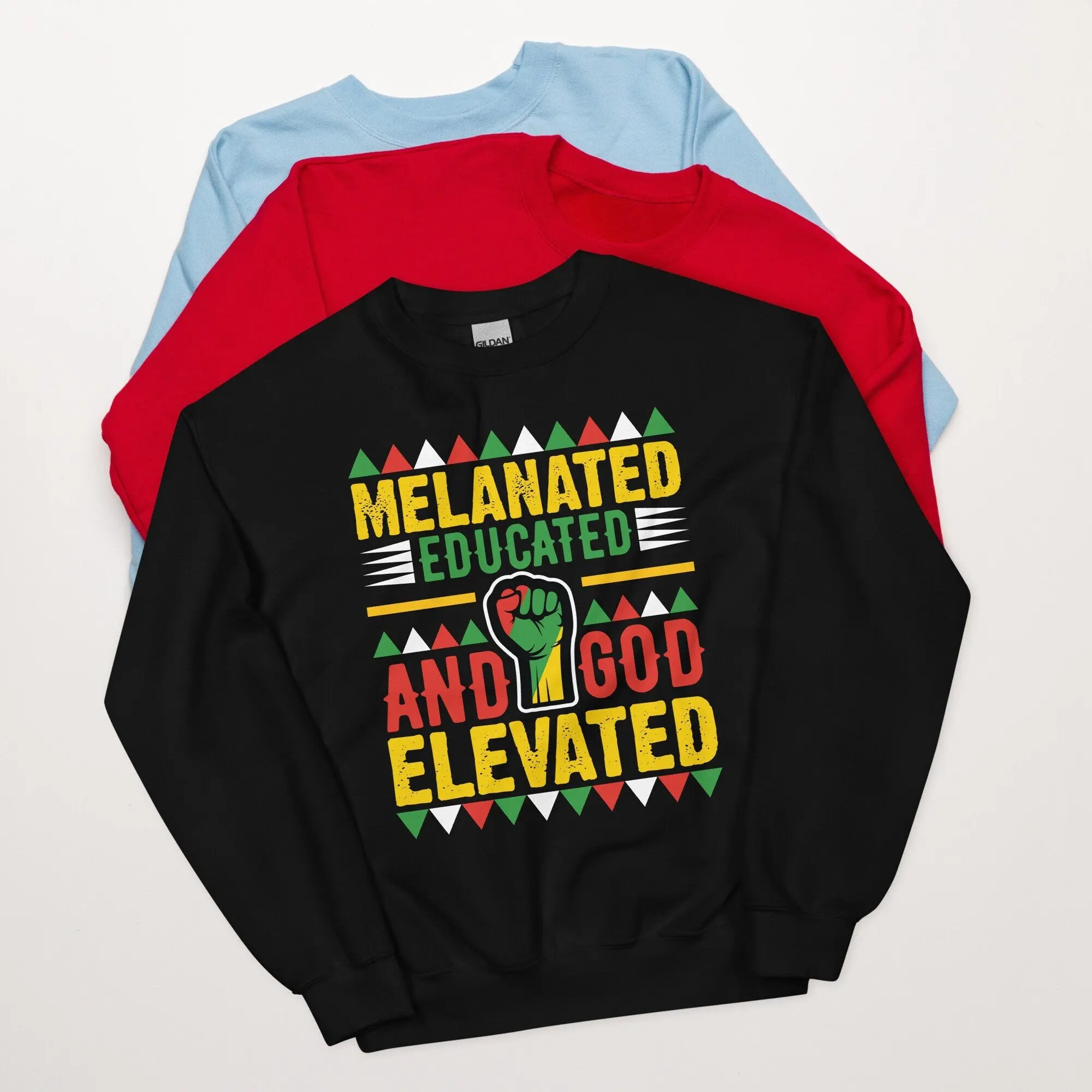 Gildan Women's "Educated Melanated Elevated" Graphic Sweatshirt - Casual Longsleeve Pullover Top with a Powerful Message for a Comfy OOTD, Longsleeves, Clothes, Medium Length, Bold Print, Crew Neck