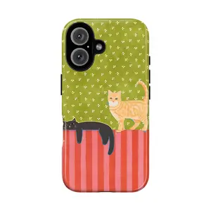 Whimsical Cat Phone Case – Cottagecore Kitty & Nature Pattern Cover with Ladybugs, Flowers & Garden Aesthetic for iPhone 17 16 15 14 13 12 11 Pro Max X XS & Samsung Galaxy S21–S25 Plus Ultra |   Cute Vintage Cat Lover Gift