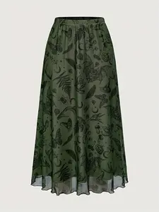 Fairycore Gothic Bat Skull Moon Pumpkin Print Mesh Punk Fitted Mini Skirt, Women's A-Line Short Dress, Halloween Party Womenswear