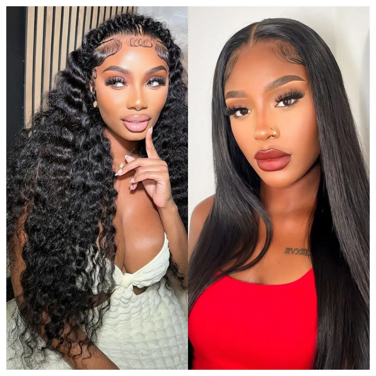 [ Live Combo 28"&22"]13x4 Deep Wave Lace Front Wigs Human Hair Body Wave Human Hair Wig 13x4 for Women Natural Black HD Transparent Pre Plucked [1 gift] Black hair round rubber band, suitable for gift friends