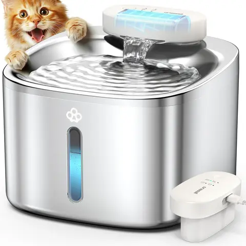 FallDealsForYou oneisall Wireless & Stainless Steel Cat Water Fountain, 3.5L/118oz Automatic Cat Water Fountain,304 Stainless Steel,Cordless & Rechargeable with Motion Sensor and Low Noise