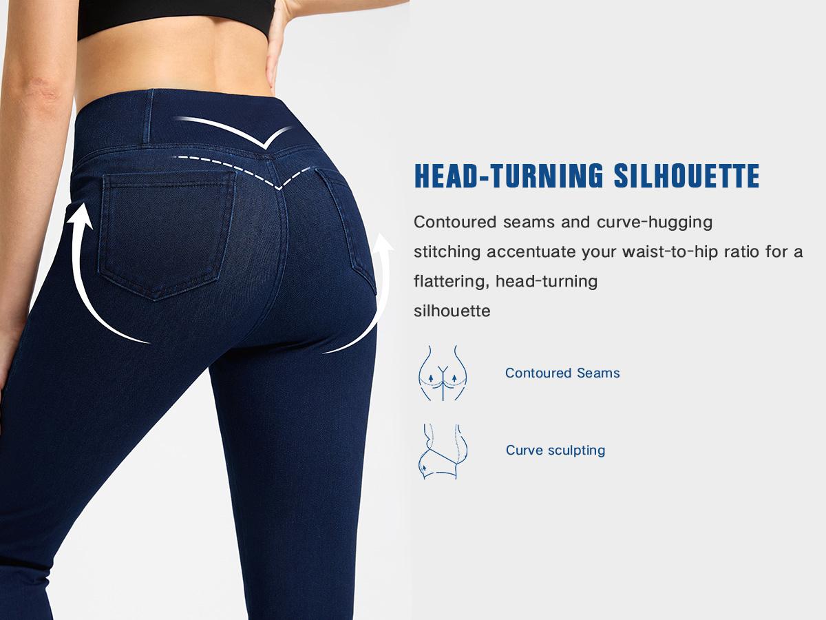 Rammus Women's Rammus High-Waisted Crossover Cut Pull-On Jeggings - Denim Fabric Bottoms with Tummy Control, Stretchy Slim Skinny Fit, Stretchy Legs