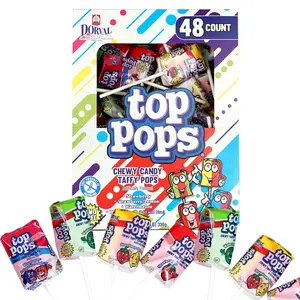 Top Pops Taffy Pops 48 Pack 4 Assorted Fruit Flavor Lollipops Candy Sweet Snack Bonbon Watermelon Lemon Strawberry Taffy Candy Variety Bulk Box