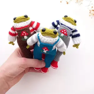 Handmade Crochet Frog Doll Knitted Green Froggie with Sweater Adorable Design Unique Handcrafted Details Perfect for Collectors or Gifts