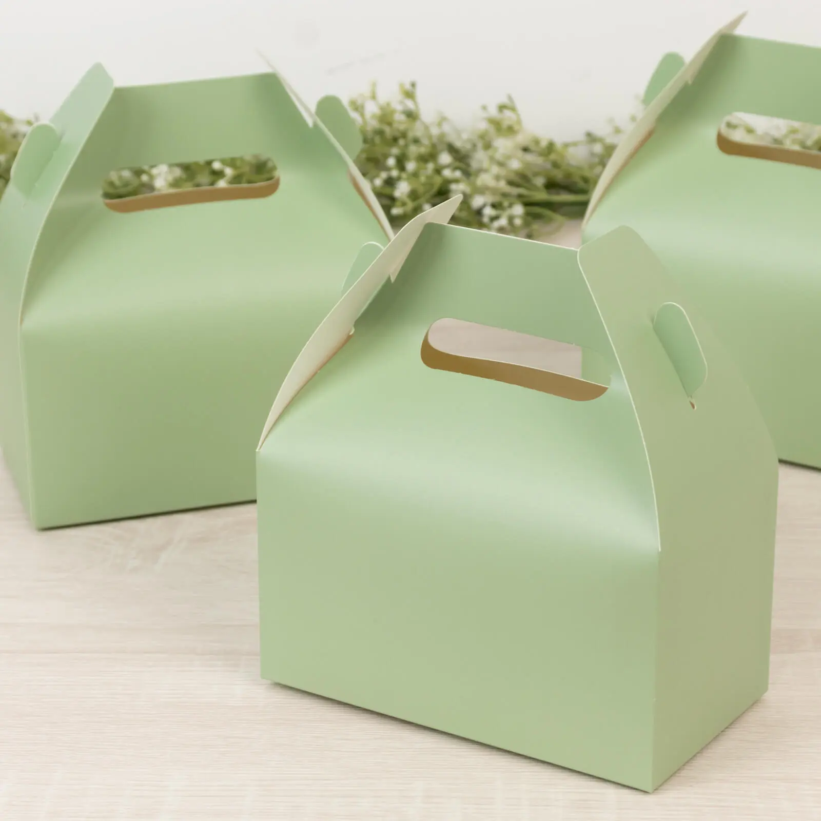 25-Pack Matte Sage Green Gable Gift Tote Boxes with Gift Box Design, Office & Party Favor Candy Holders, 6"x3.5"x7", Candy Holder