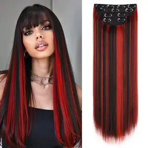 AISI HAIR New Clip In Hair Extensions, Long Straight Hair Extensions 20 Inch 4PCS Thick Hairpieces for Women Glueless Clip In Synthetic Clip In